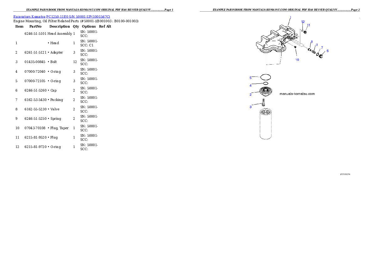 PC1250-11E0 S/N 50001-UP Partsbook