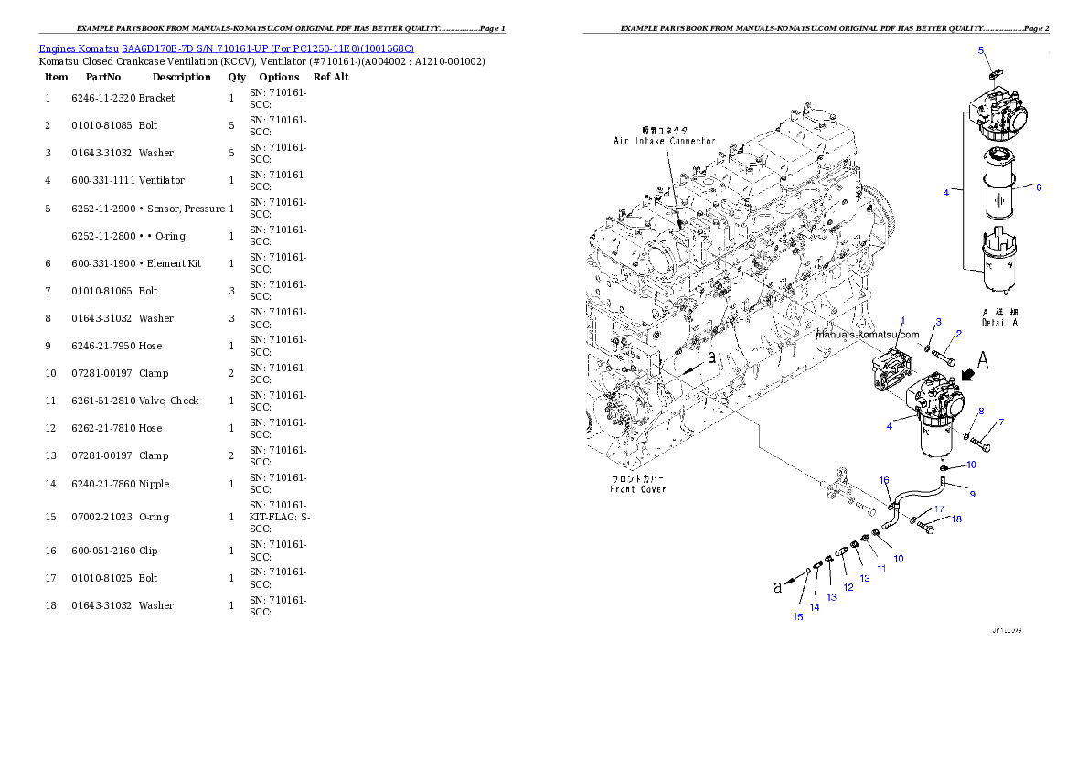 Protected: SAA6D170E-7D S/N 710161-UP (For PC1250-11E0) Partsbook