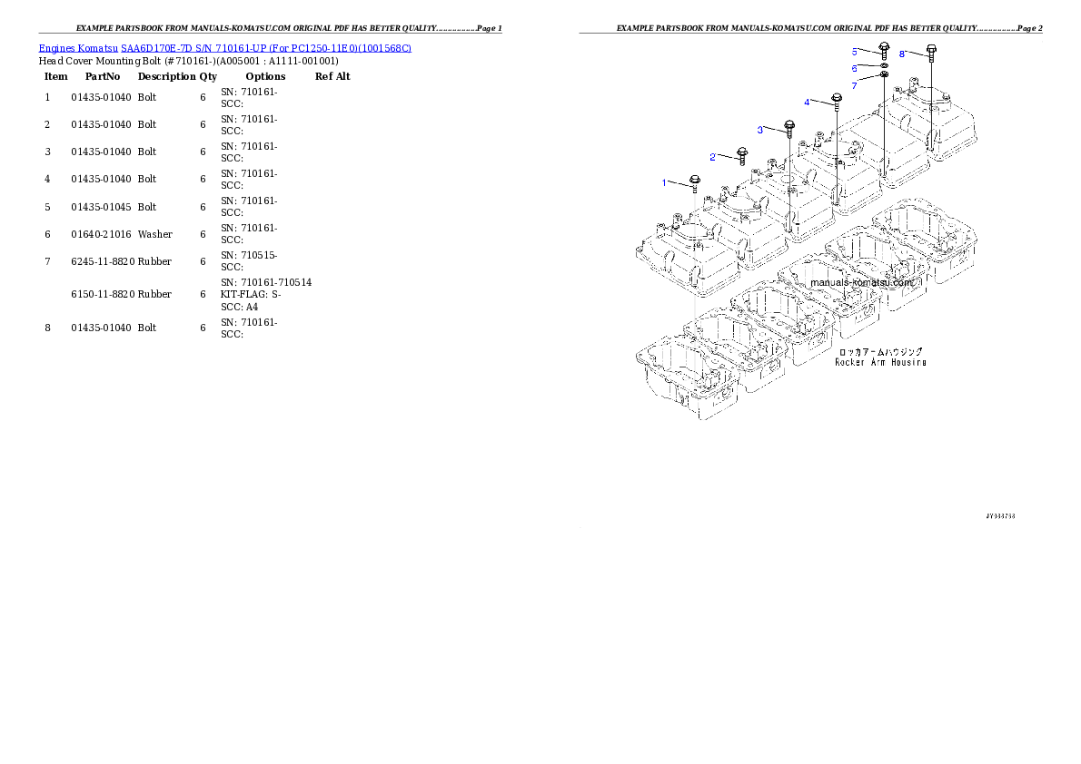 Protected: SAA6D170E-7D S/N 710161-UP (For PC1250-11E0) Partsbook