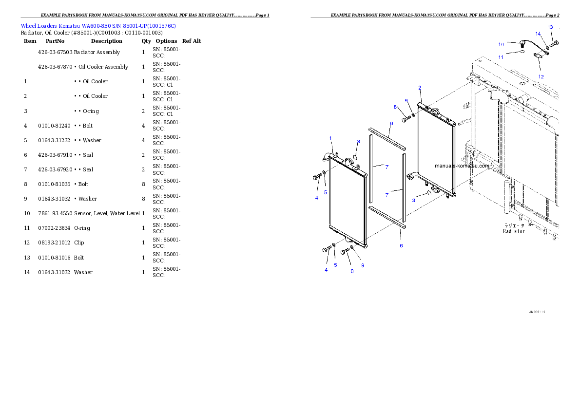 Protected: WA600-8E0 S/N 85001-UP Partsbook