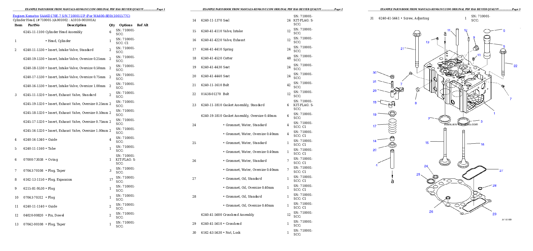 SAA6D170E-7 S/N 710001-UP (For WA600-8E0) Partsbook