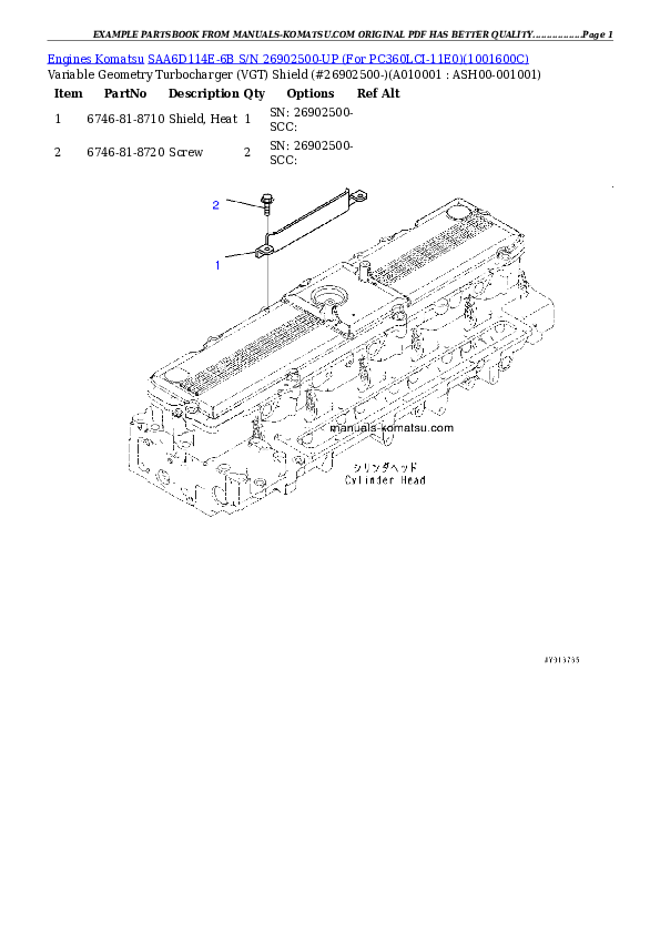 Protected: SAA6D114E-6B S/N 26902500-UP (For PC360LC-11/PC360LCI-11) Partsbook