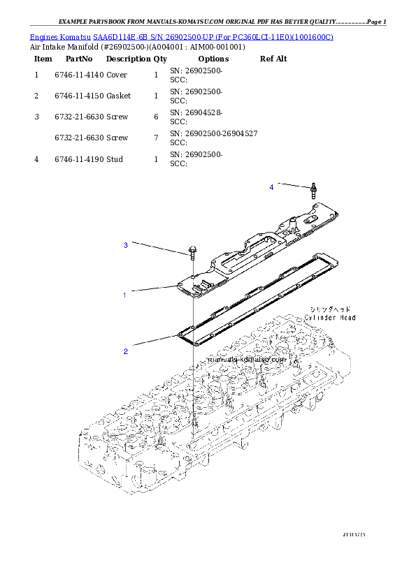 Protected: SAA6D114E-6B S/N 26902500-UP (For PC360LC-11/PC360LCI-11) Partsbook