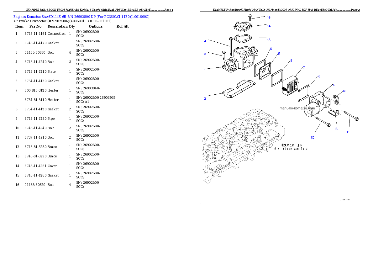Protected: SAA6D114E-6B S/N 26902500-UP (For PC360LC-11/PC360LCI-11) Partsbook