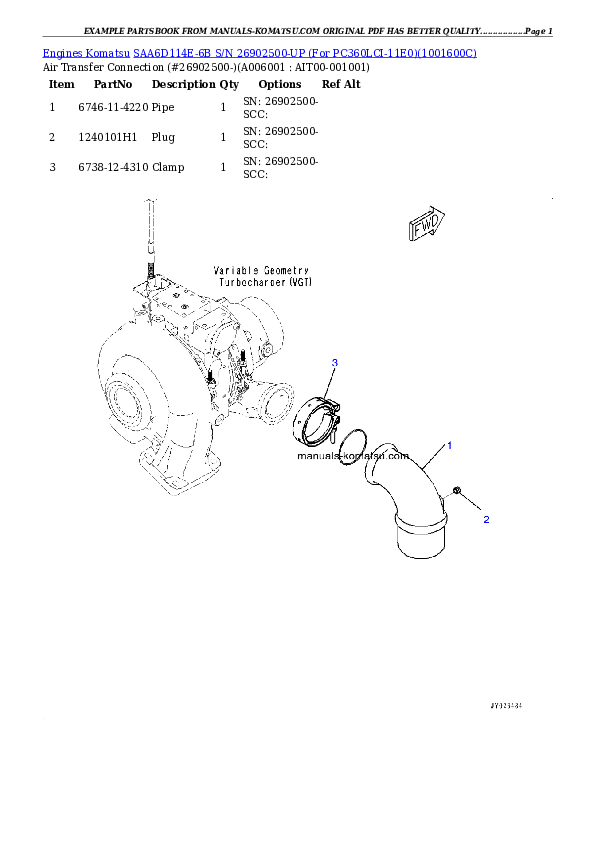 Protected: SAA6D114E-6B S/N 26902500-UP (For PC360LC-11/PC360LCI-11) Partsbook