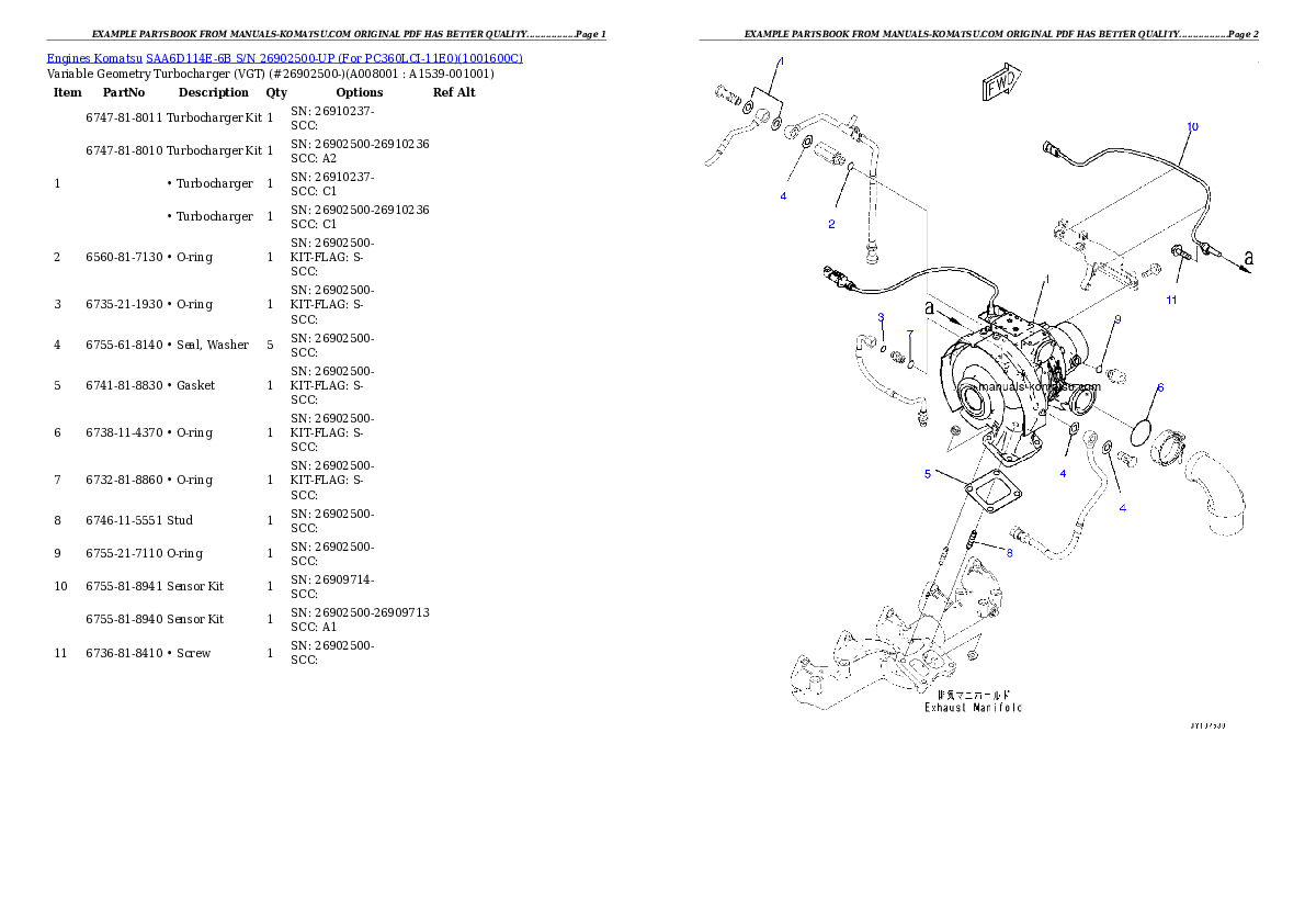 Protected: SAA6D114E-6B S/N 26902500-UP (For PC360LC-11/PC360LCI-11) Partsbook