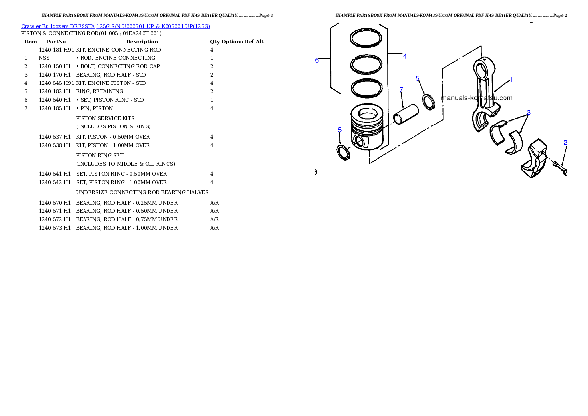 125G S/N U000501-UP & K005001-UP Partsbook