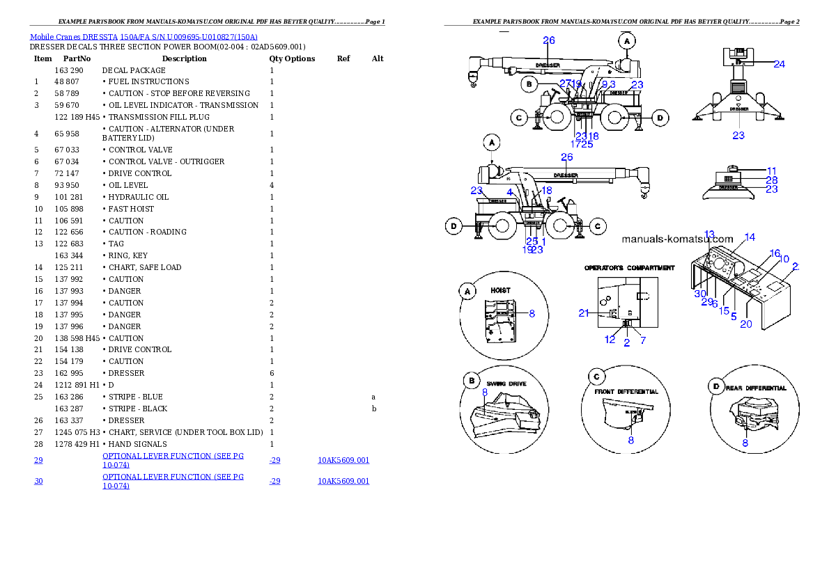 150A/FA S/N U009695-U010827 Partsbook
