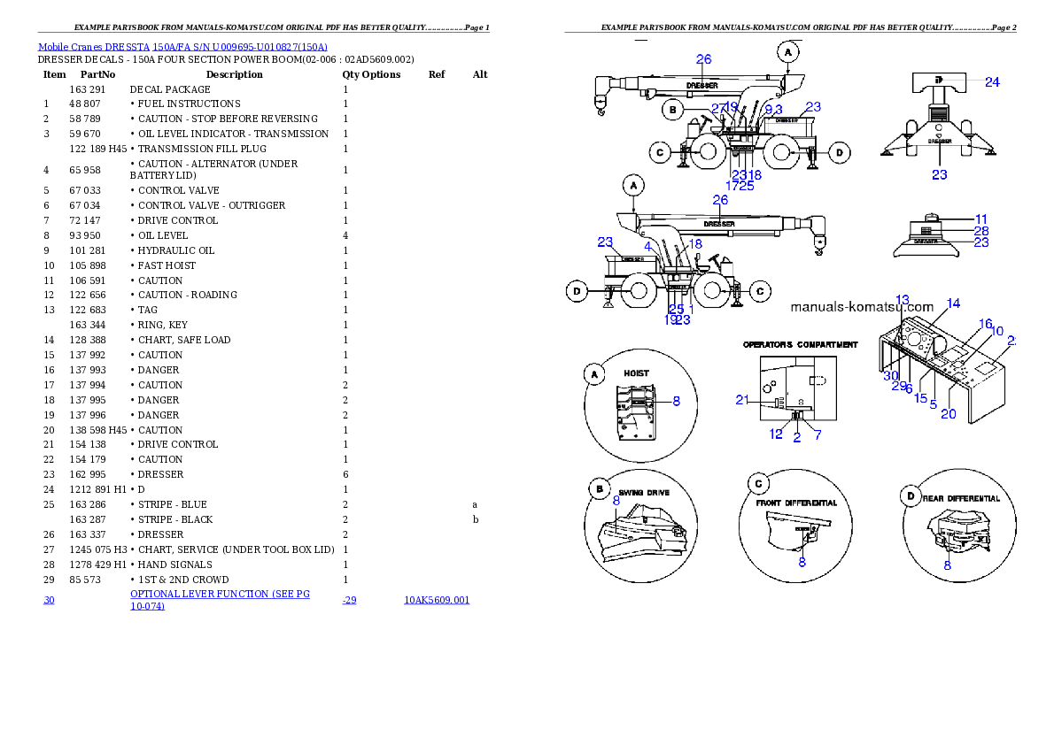 150A/FA S/N U009695-U010827 Partsbook
