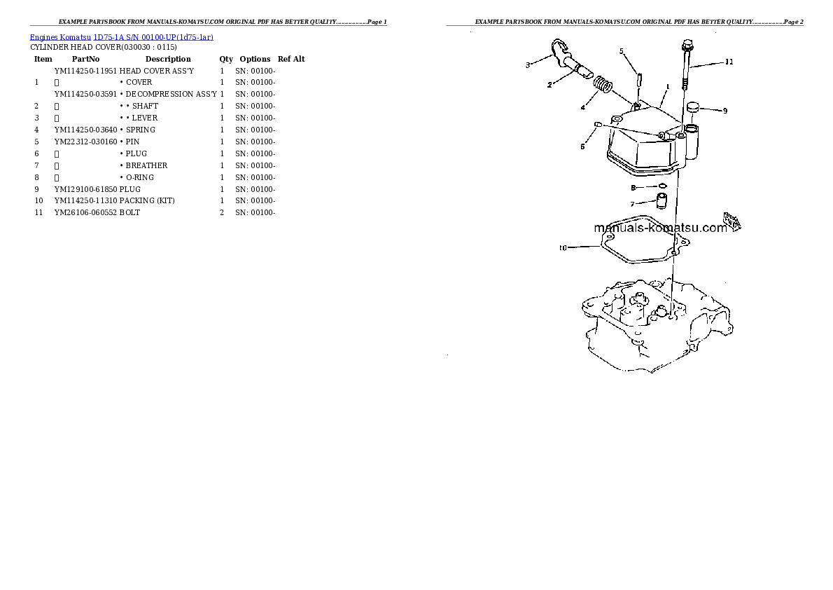 1D75-1A S/N 00100-UP Partsbook
