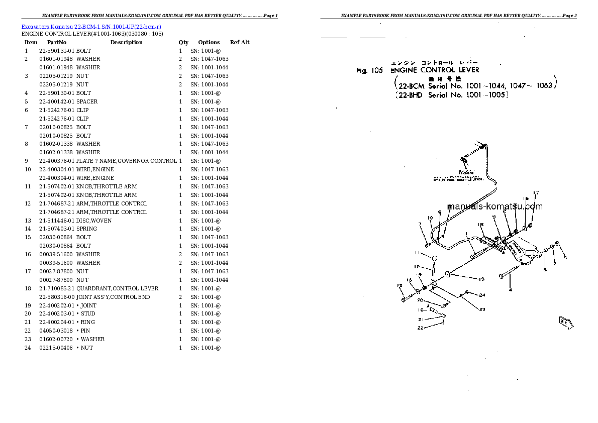 Protected: 22-BCM-1 S/N 1001-UP Partsbook