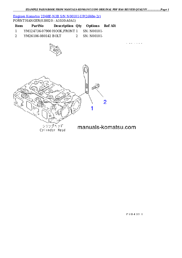 2D68E-N3B S/N N00101-UP Partsbook