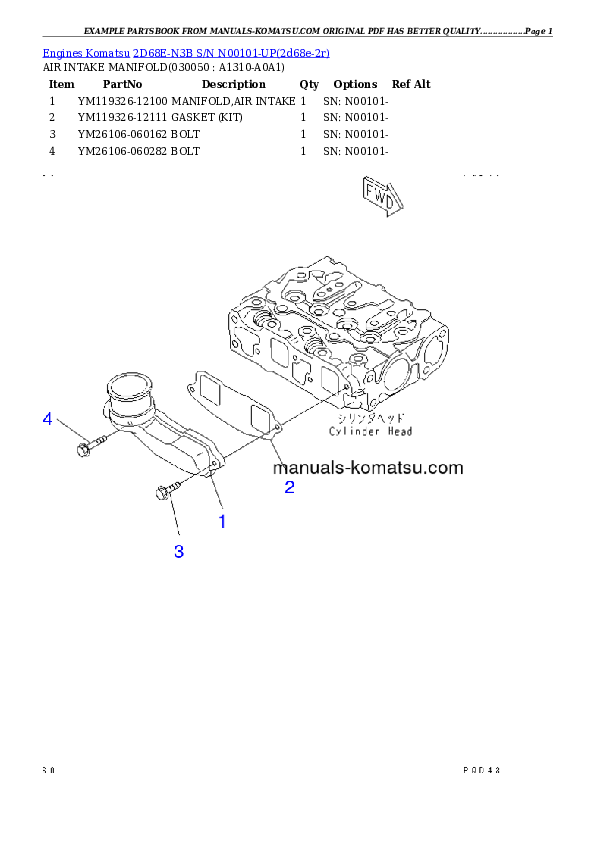 Protected: 2D68E-N3B S/N N00101-UP Partsbook