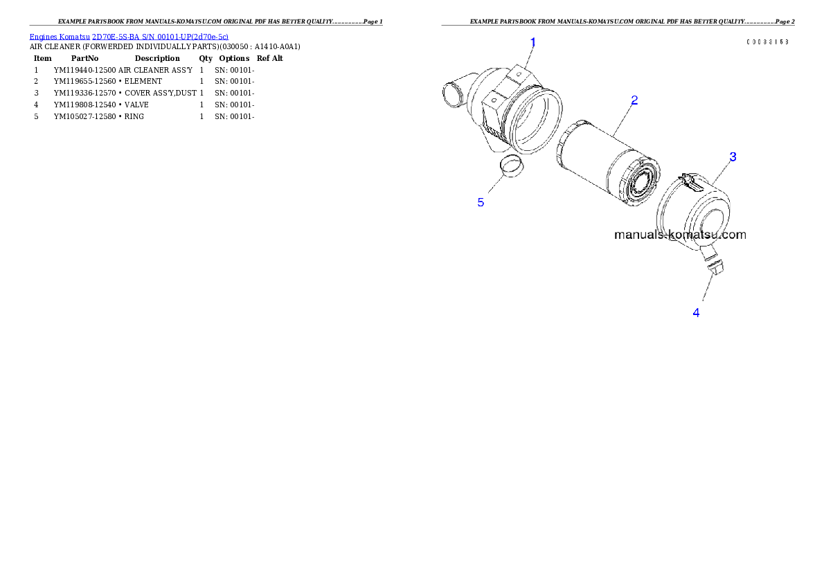 Protected: 2D70E-5S-BA S/N 00101-UP Partsbook