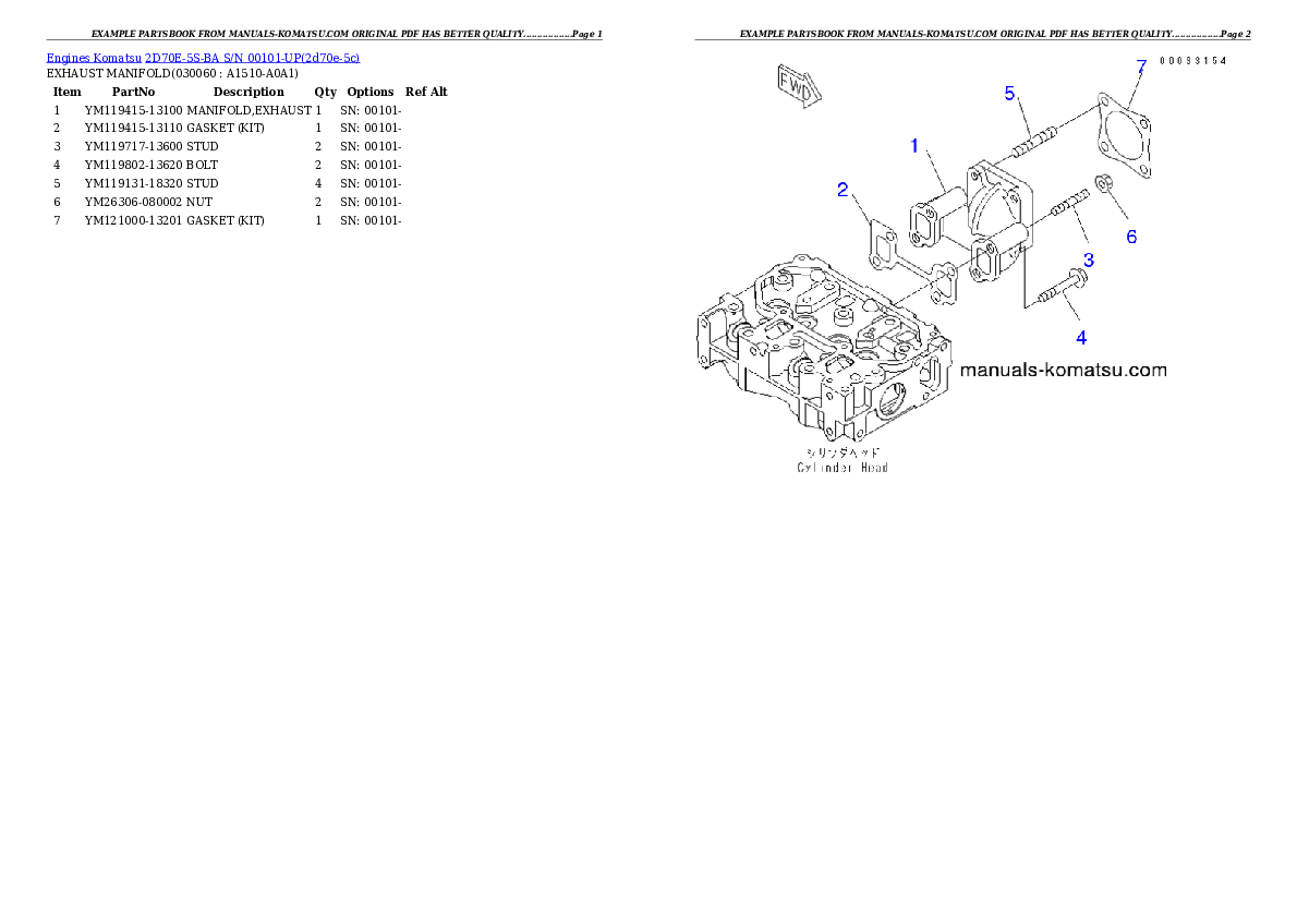 Protected: 2D70E-5S-BA S/N 00101-UP Partsbook