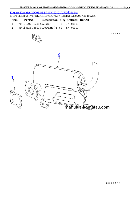 Protected: 2D70E-5S-BA S/N 00101-UP Partsbook