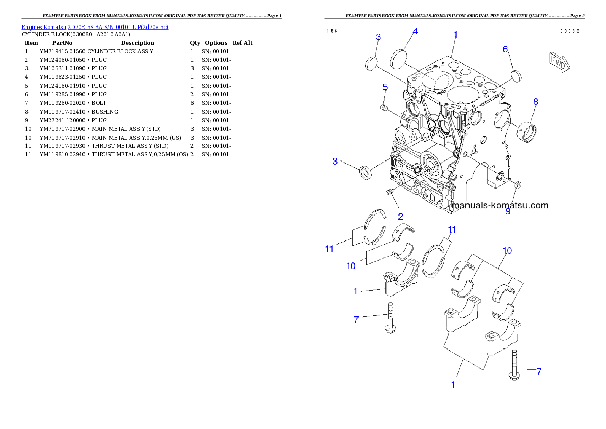 Protected: 2D70E-5S-BA S/N 00101-UP Partsbook