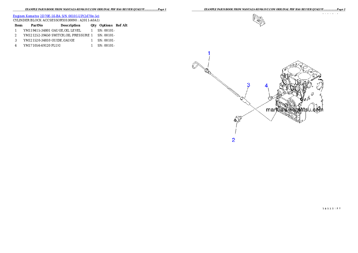 Protected: 2D70E-5S-BA S/N 00101-UP Partsbook