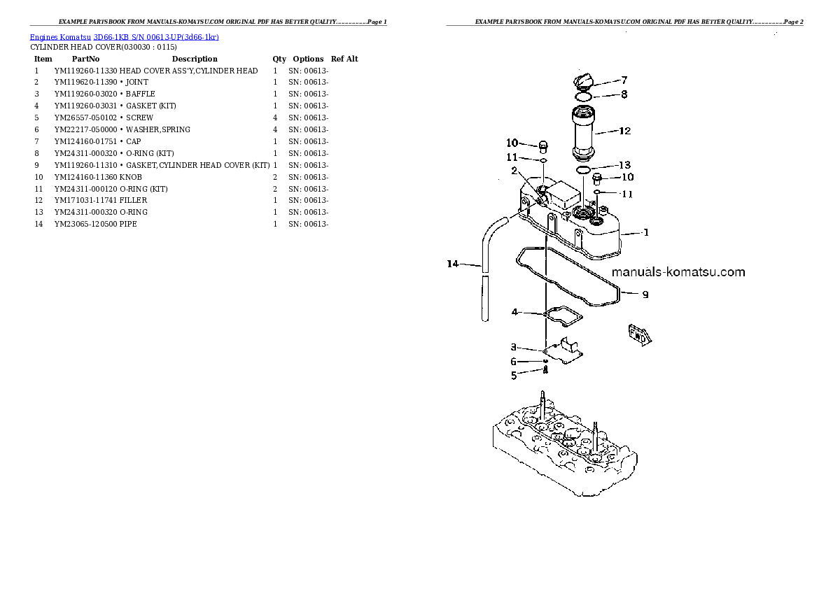 3D66-1KB S/N 00613-UP Partsbook