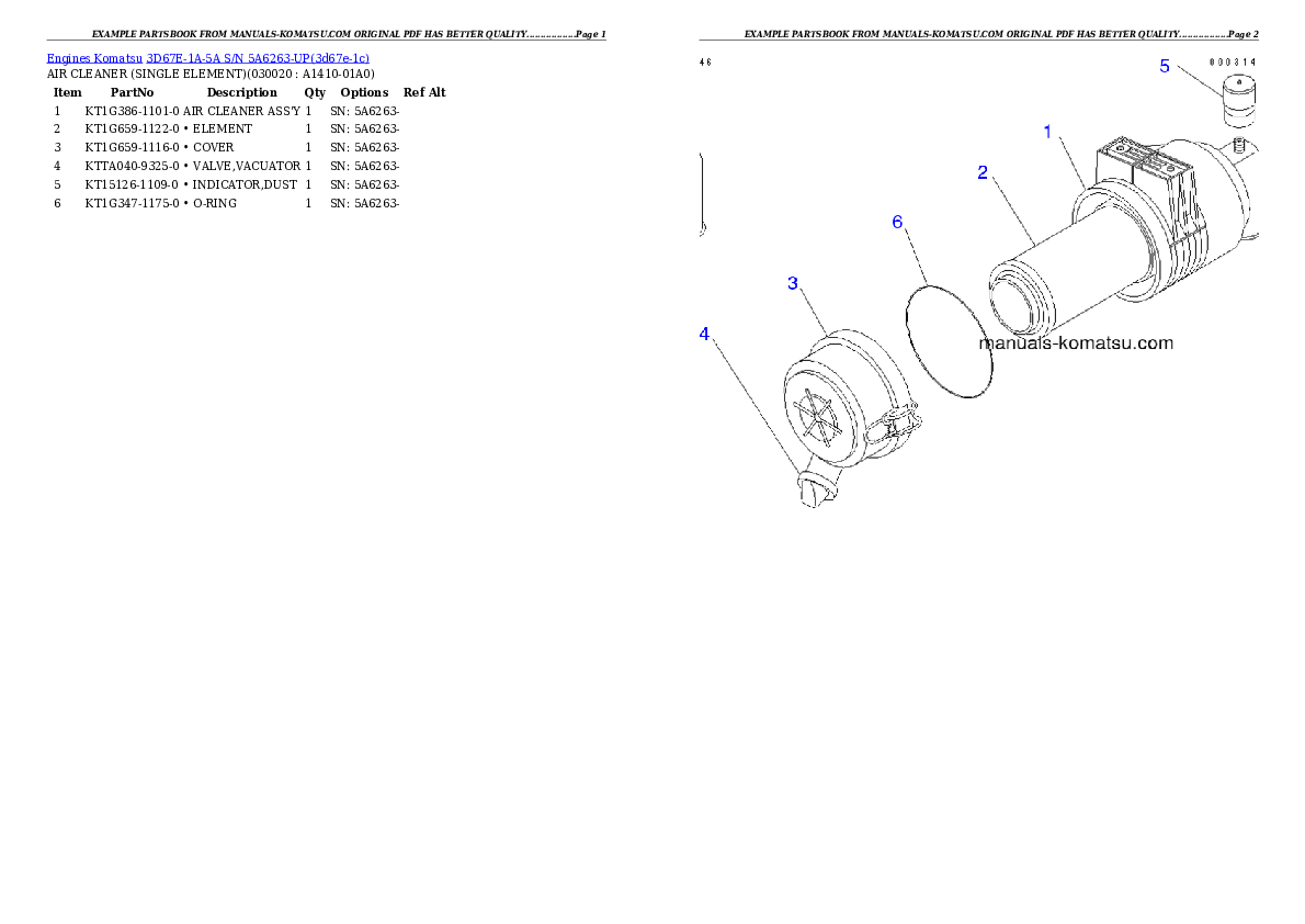 3D67E-1A-5A S/N 5A6263-UP Partsbook