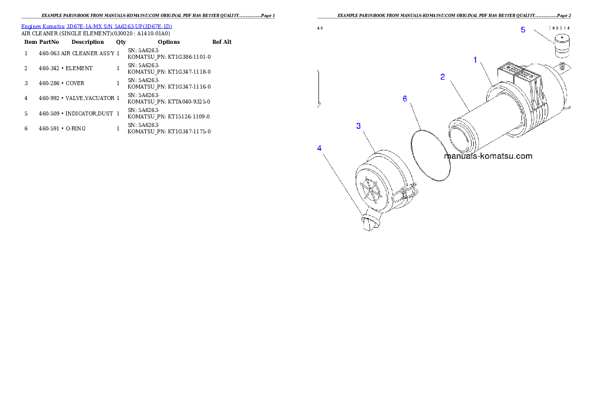 3D67E-1A-MX S/N 5A6263-UP Partsbook