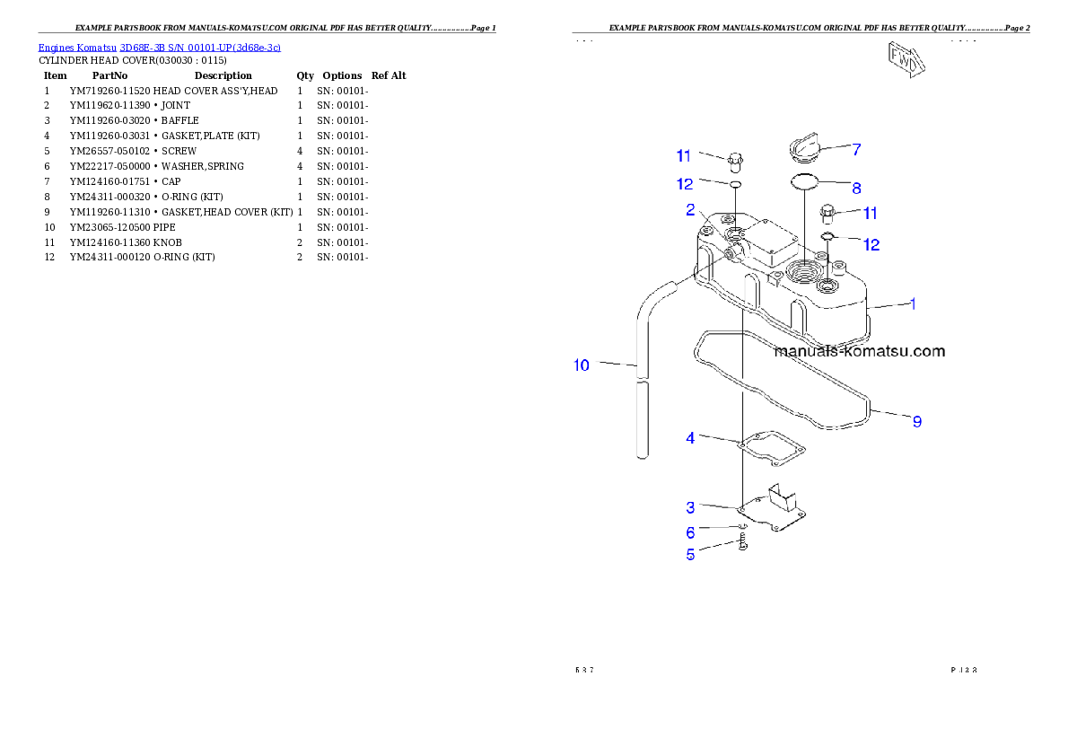 3D68E-3B S/N 00101-UP Partsbook