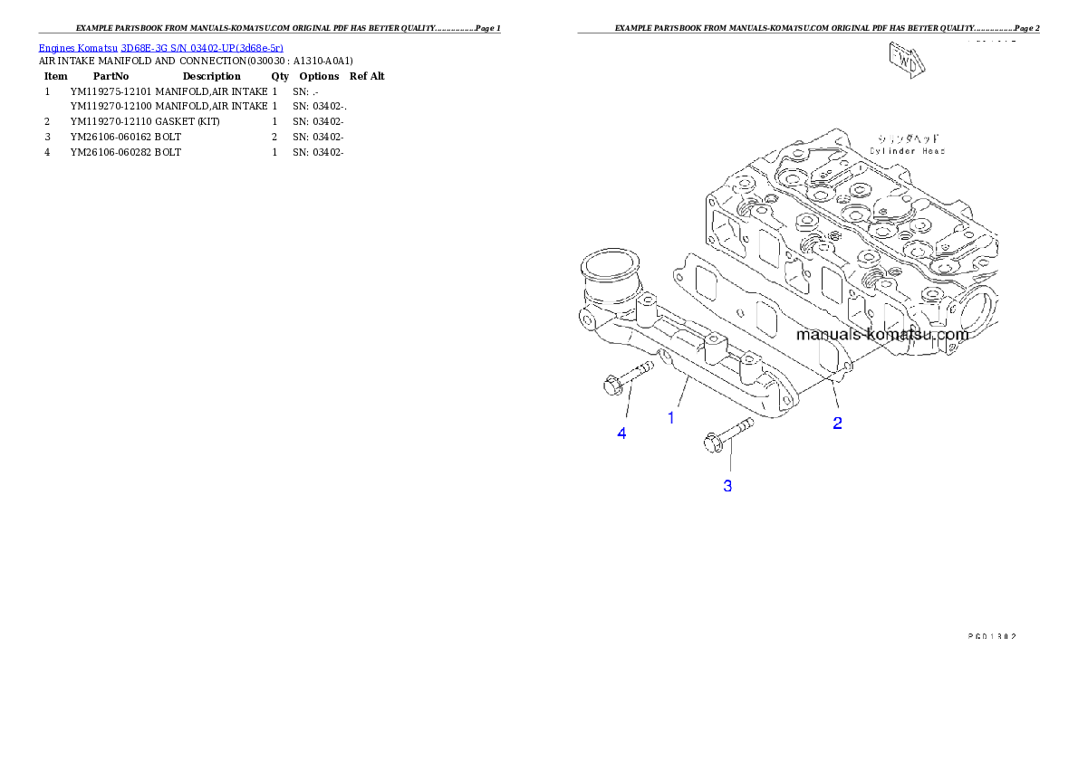3D68E-3G S/N 03402-UP Partsbook