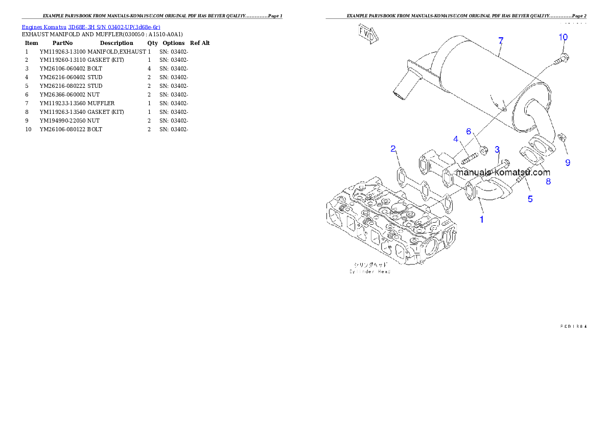 Protected: 3D68E-3H S/N 03402-UP Partsbook