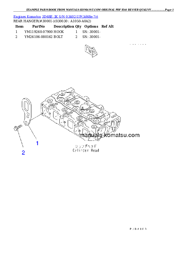 3D68E-3K S/N 03402-UP Partsbook