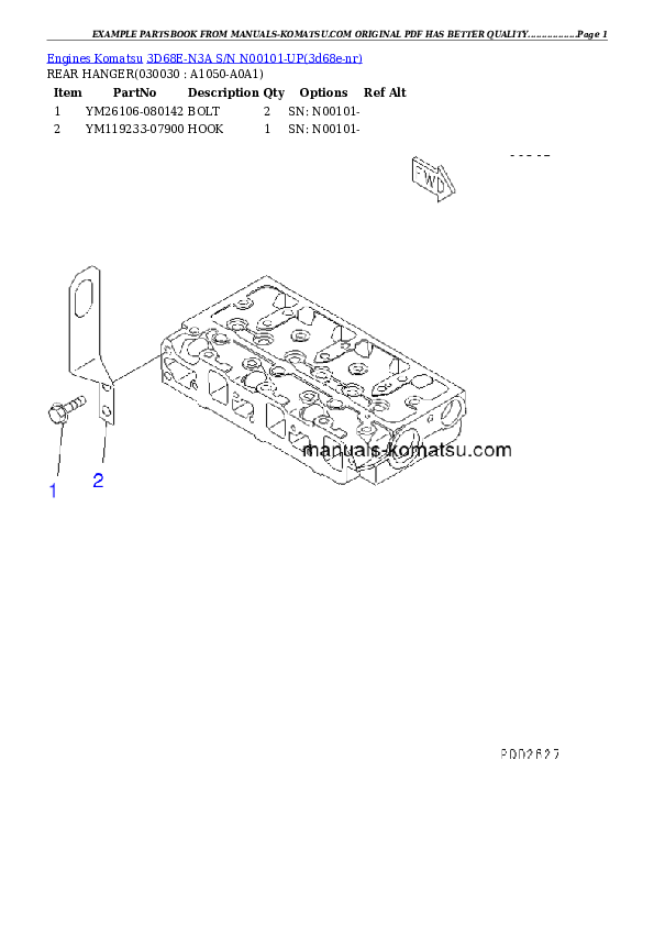 3D68E-N3A S/N N00101-UP Partsbook