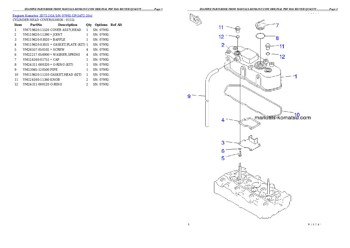 3D72-2GA S/N 07992-UP Partsbook