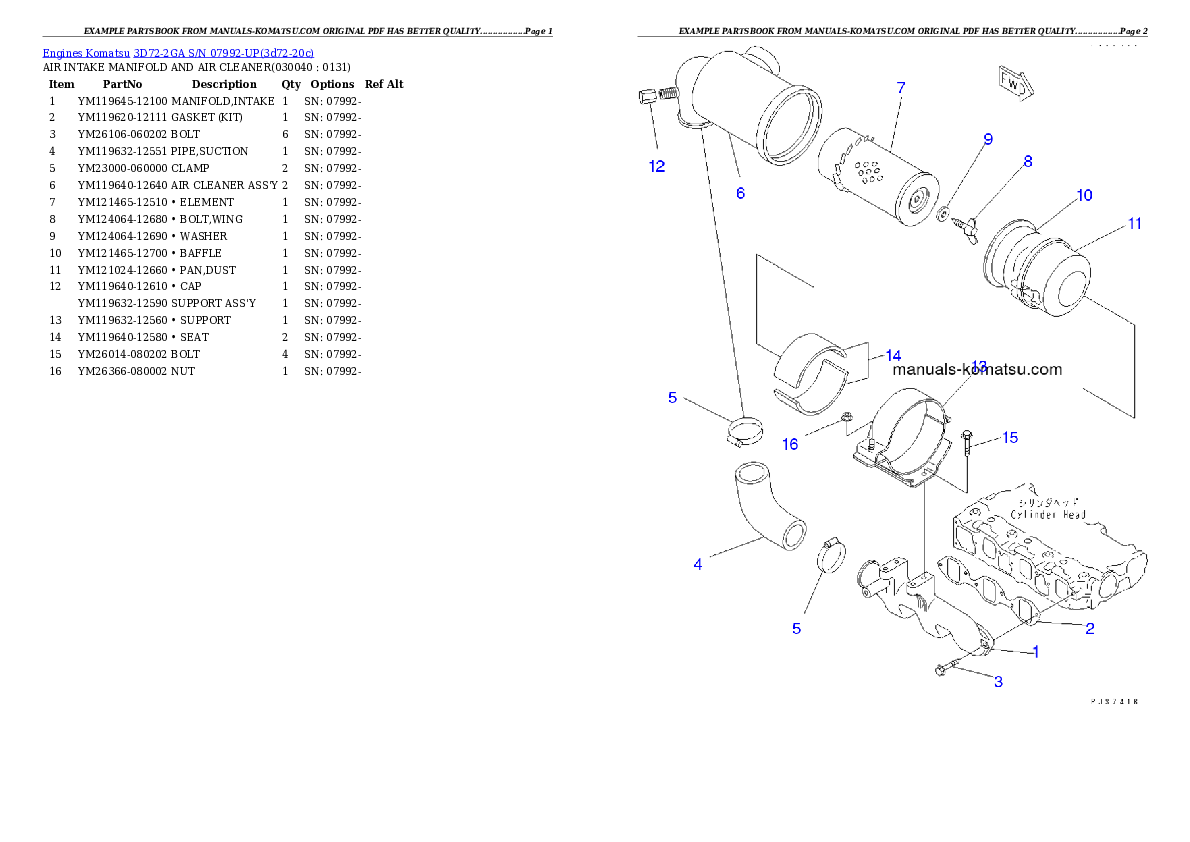 Protected: 3D72-2GA S/N 07992-UP Partsbook