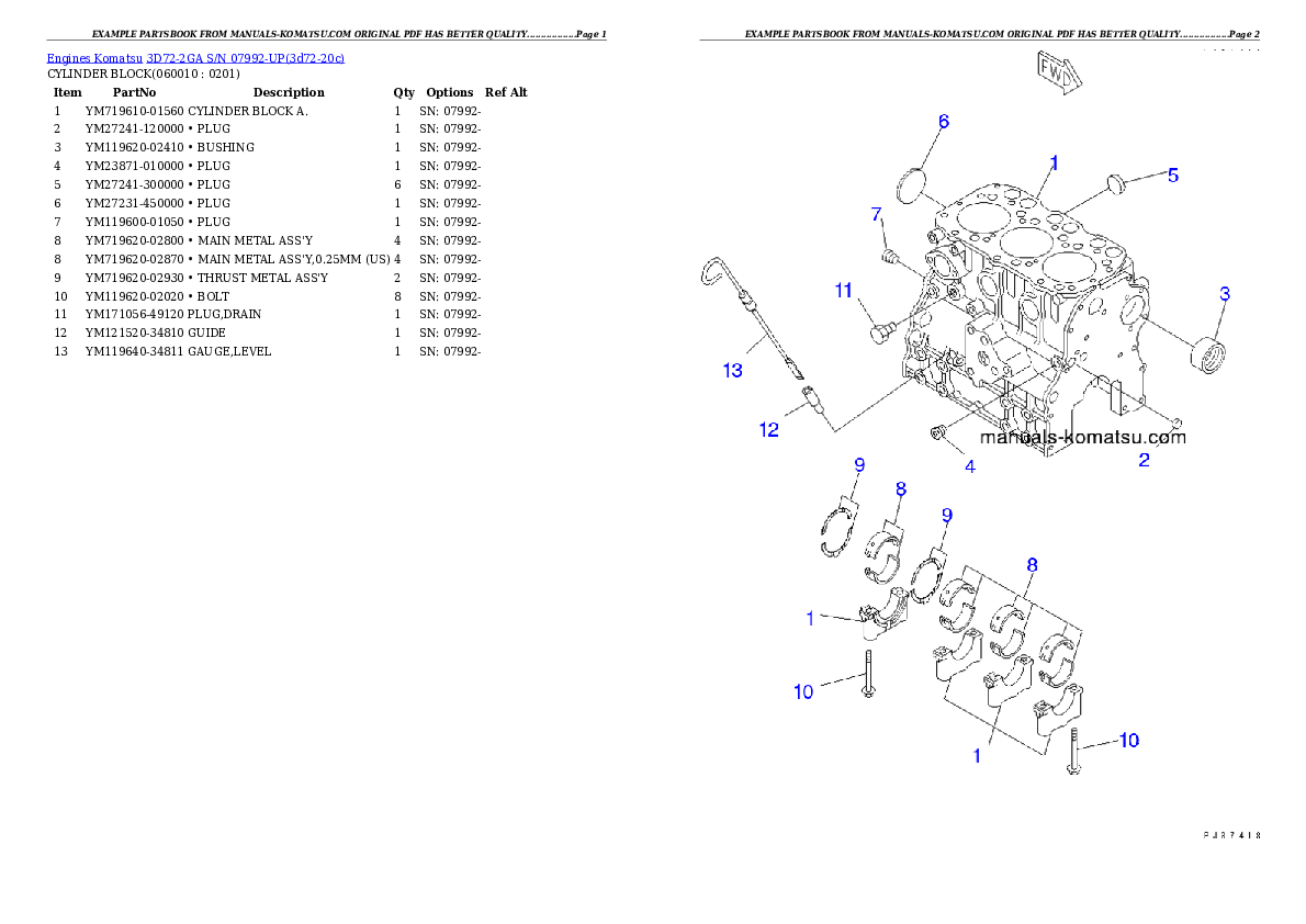 Protected: 3D72-2GA S/N 07992-UP Partsbook