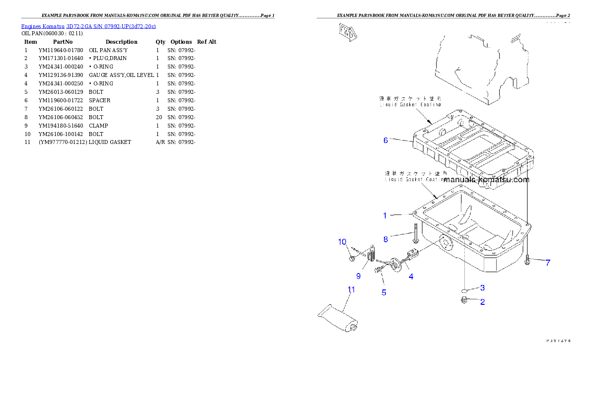 Protected: 3D72-2GA S/N 07992-UP Partsbook