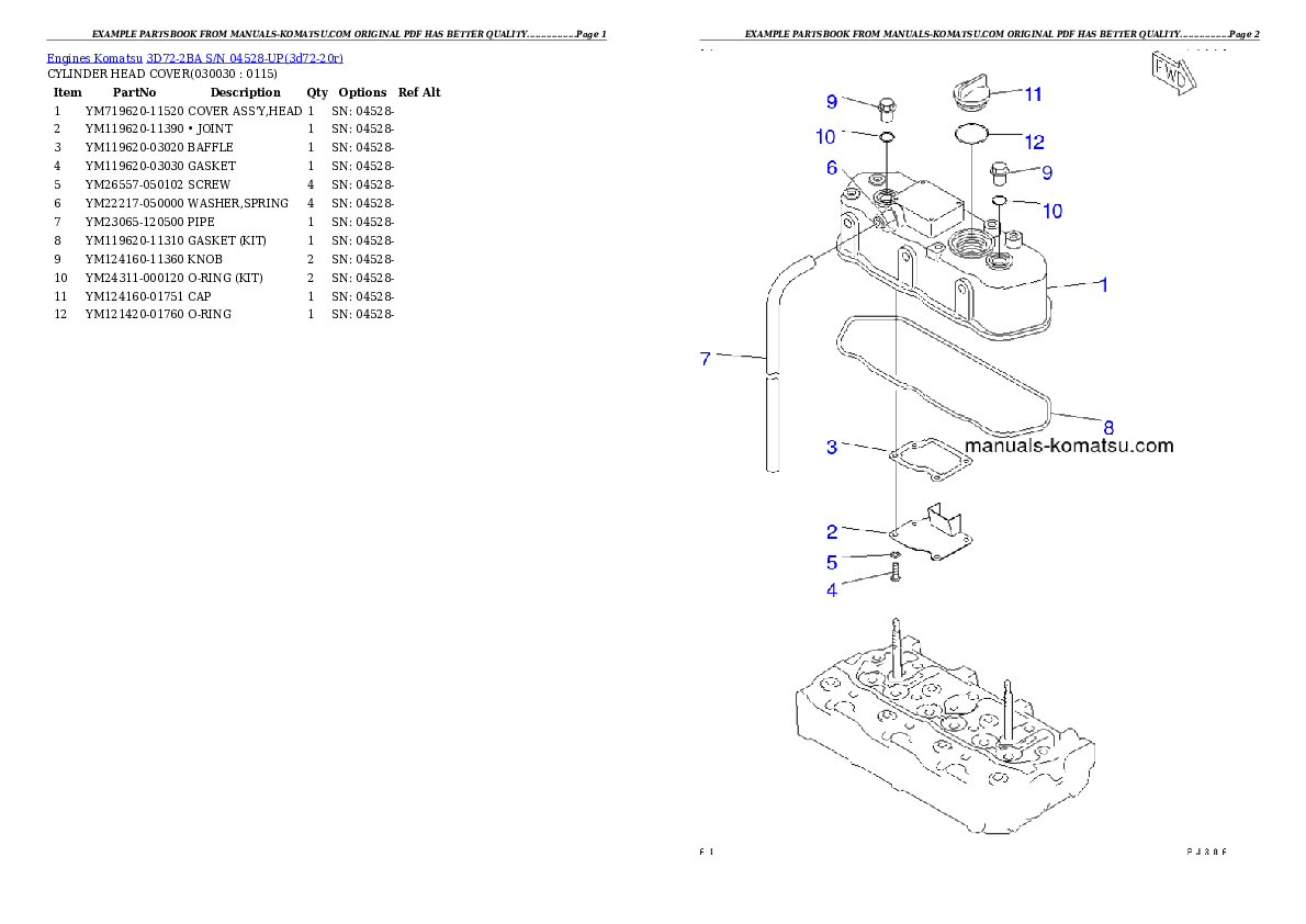 3D72-2BA S/N 04528-UP Partsbook