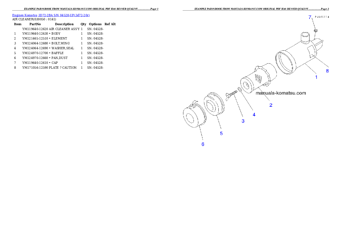 Protected: 3D72-2BA S/N 04528-UP Partsbook