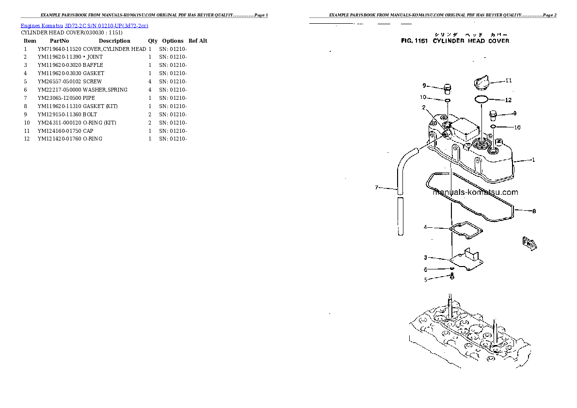 3D72-2C S/N 01210-UP Partsbook