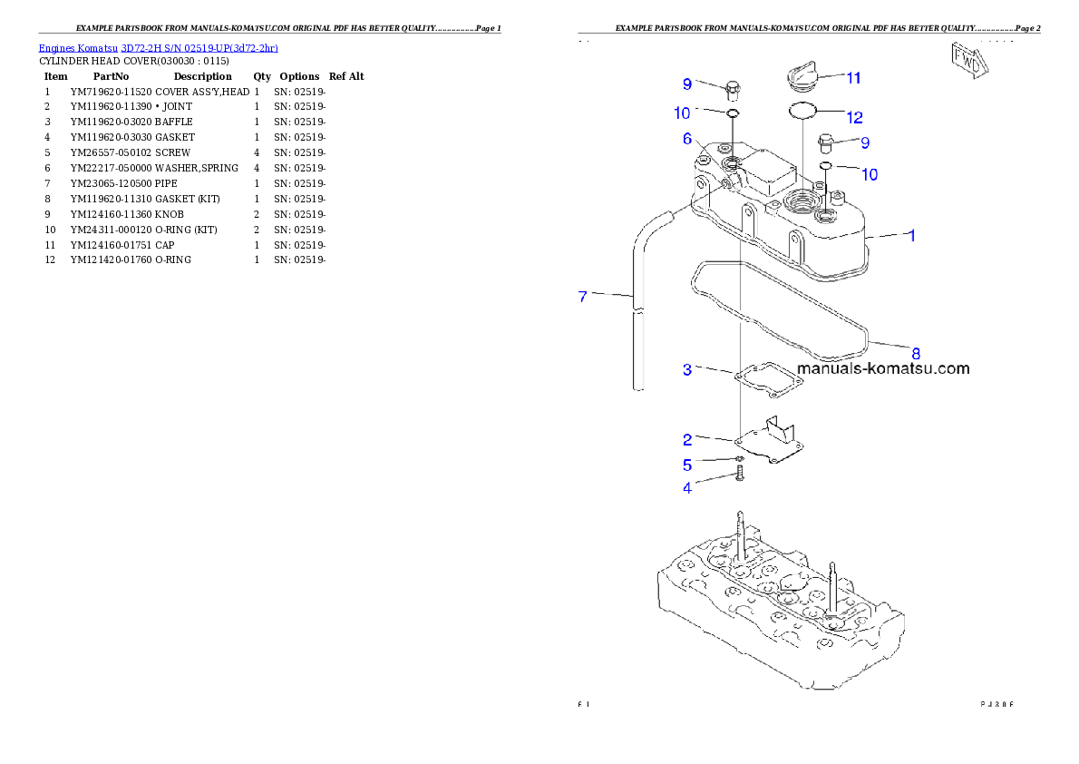 3D72-2H S/N 02519-UP Partsbook