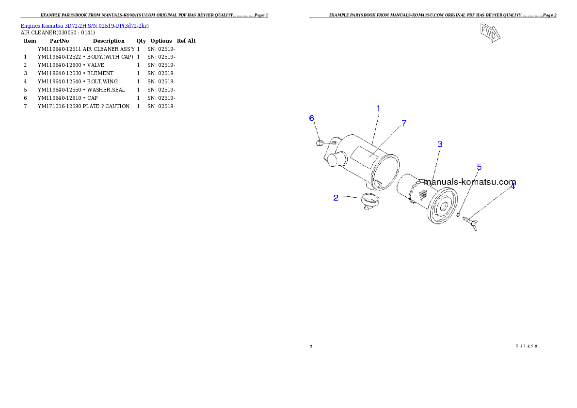 Protected: 3D72-2H S/N 02519-UP Partsbook