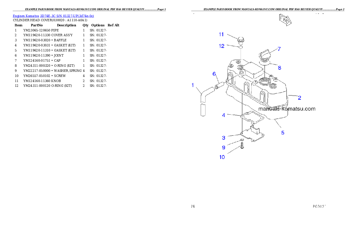 3D74E-3C S/N 01327-UP Partsbook