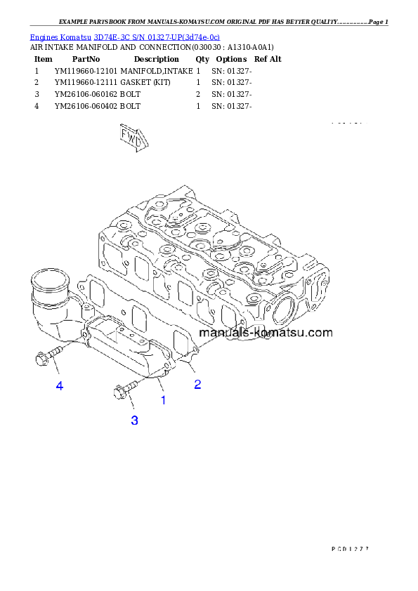 3D74E-3C S/N 01327-UP Partsbook
