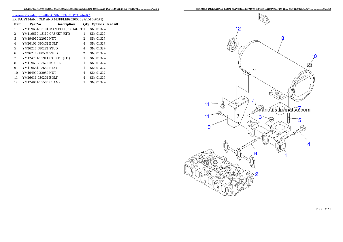 Protected: 3D74E-3C S/N 01327-UP Partsbook