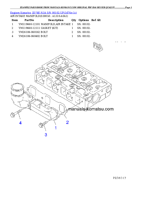 Protected: 3D74E-N3A S/N 00102-UP Partsbook