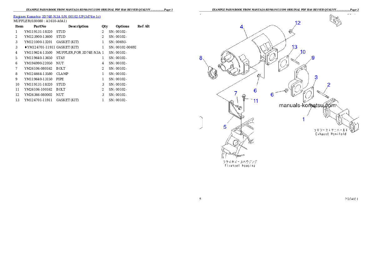 Protected: 3D74E-N3A S/N 00102-UP Partsbook