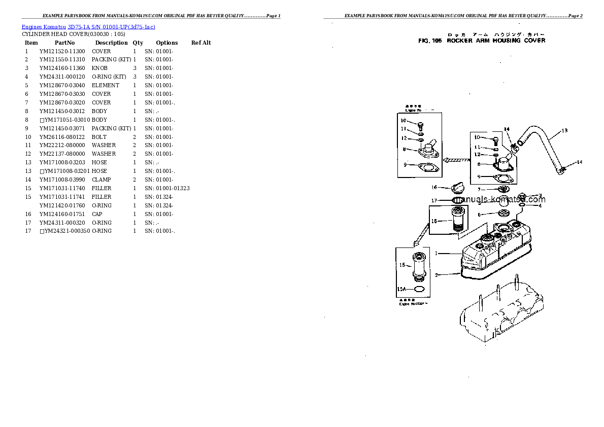 3D75-1A S/N 01001-UP Partsbook