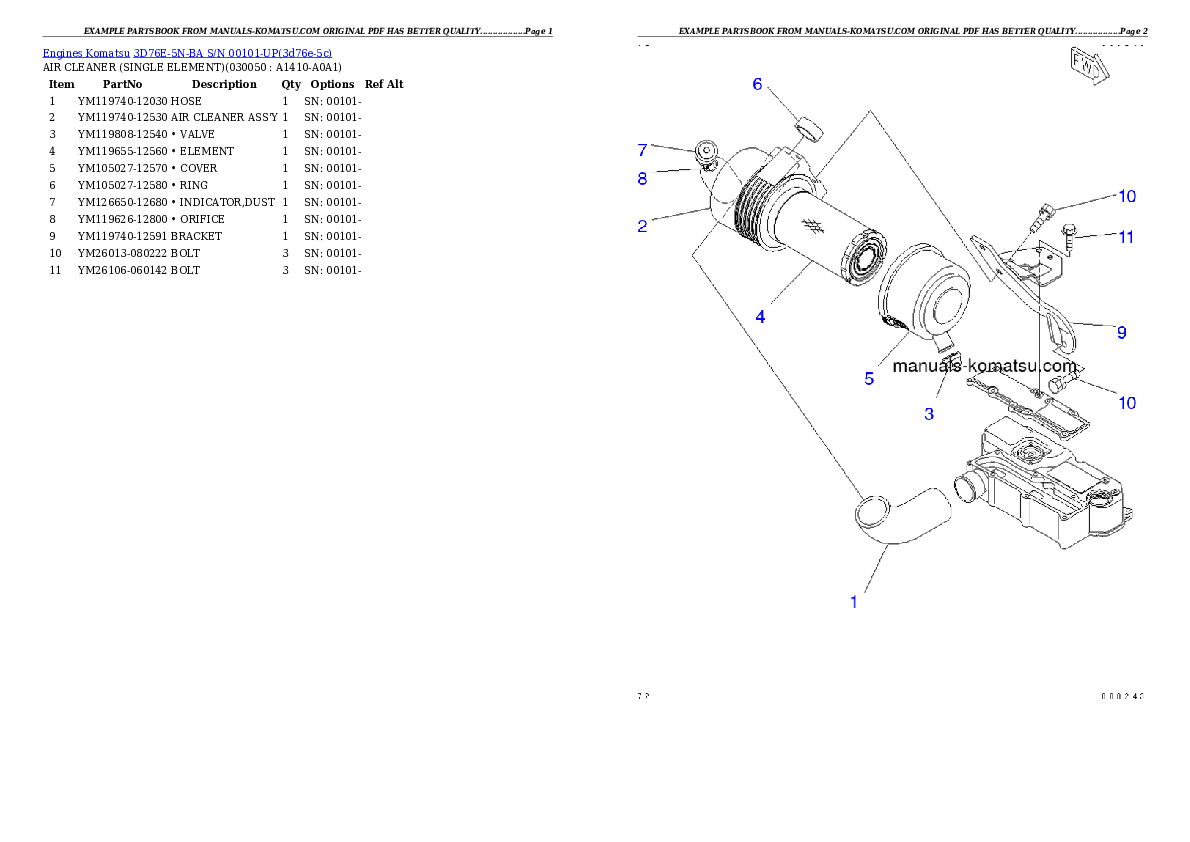 Protected: 3D76E-5N-BA S/N 00101-UP Partsbook