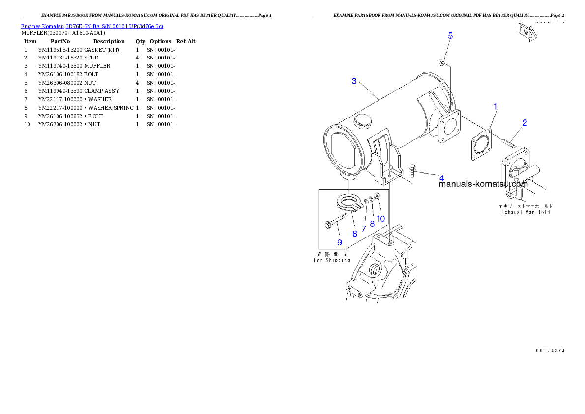 Protected: 3D76E-5N-BA S/N 00101-UP Partsbook