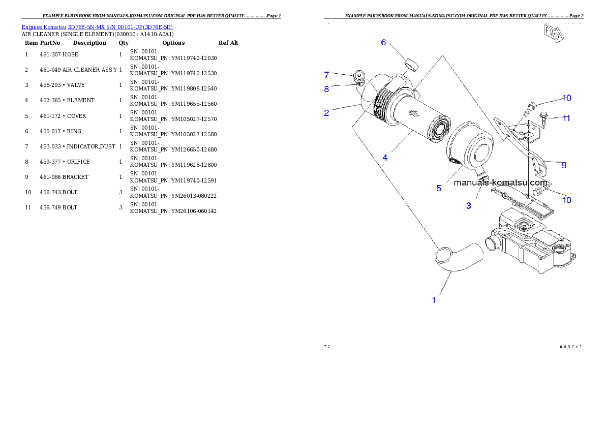 Protected: 3D76E-5N-MX S/N 00101-UP Partsbook