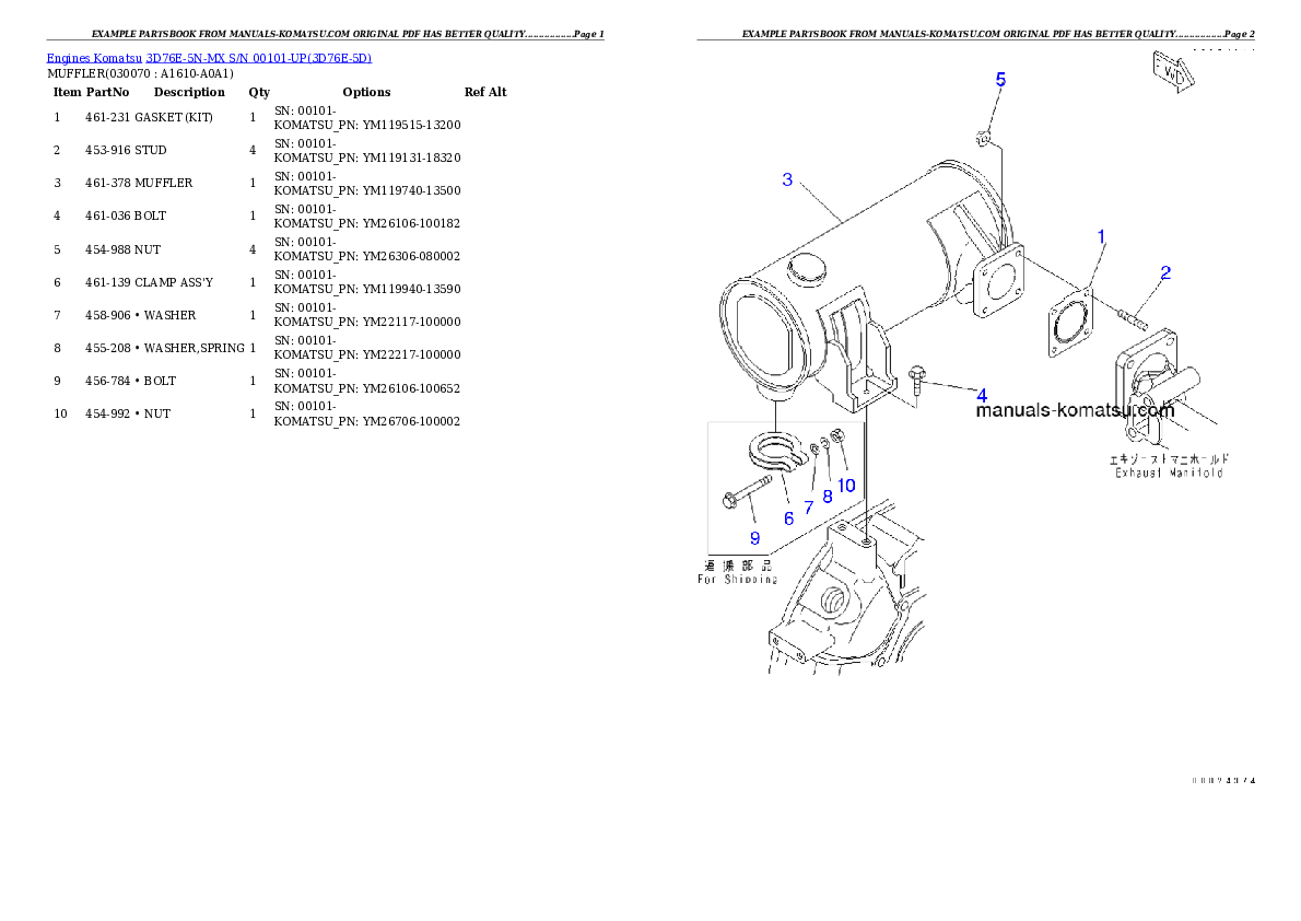 Protected: 3D76E-5N-MX S/N 00101-UP Partsbook