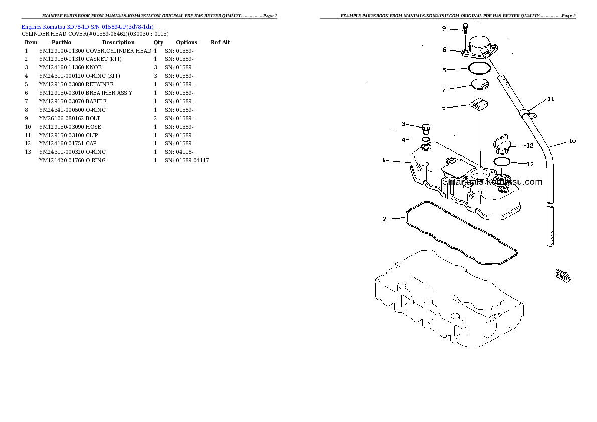 3D78-1D S/N 01589-UP Partsbook